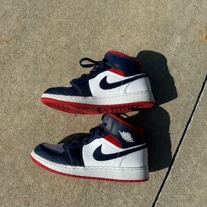 Nike Air Jordan 1 Mid USA Red White Blue Basketball Sneakers kids